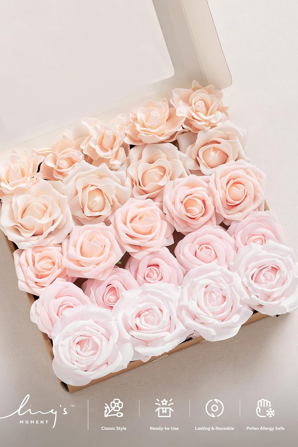 Lings Moment Artificial Flowers Fake Silk Roses Faux Foam Gardenia Combo 23pcs