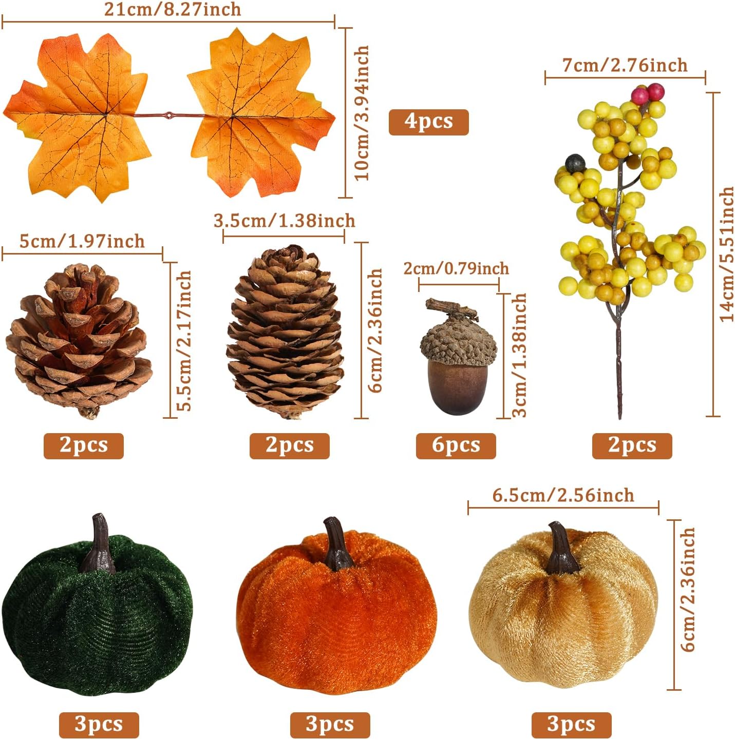 Artmag Fall Decor Set 25PCS Artificial Pumpkins Leaves Cones Berries