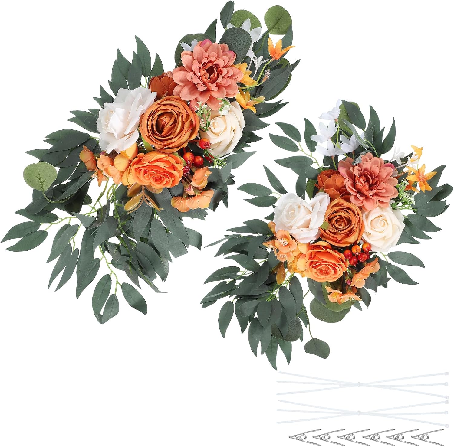 PATIKIL Artificial Rose Wedding Arch Flowers with Leaves Orange