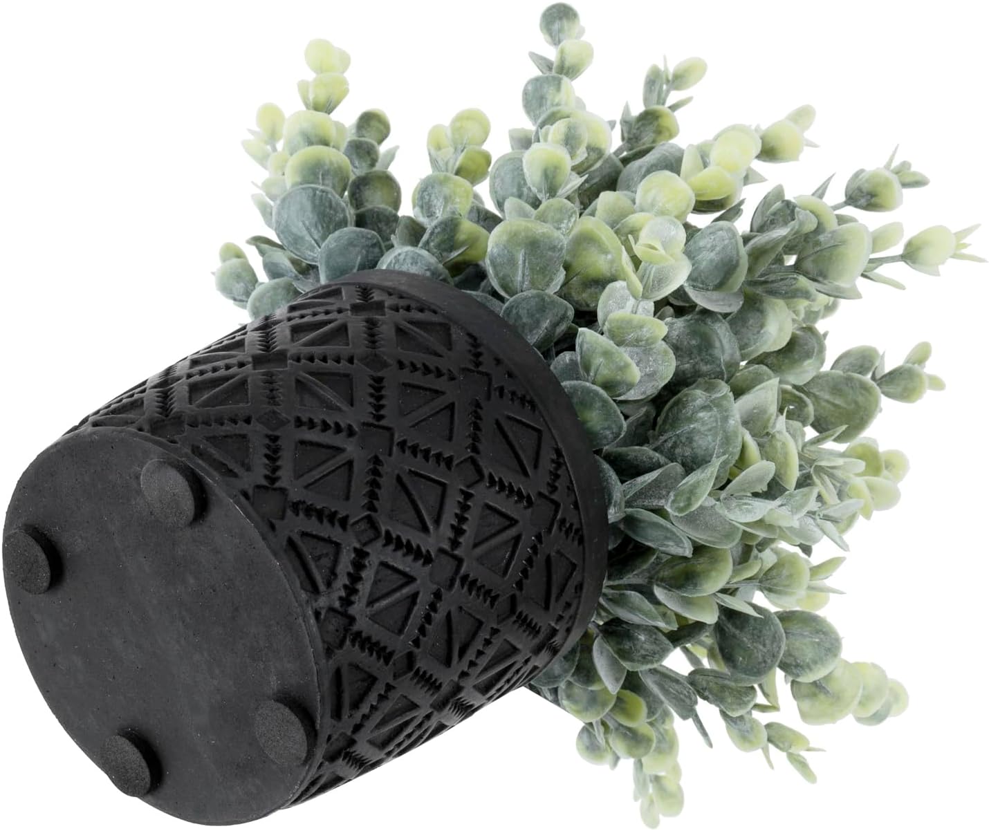 MyGift Artificial Eucalyptus Plant in Gray Concrete Pots with Geometric Pattern