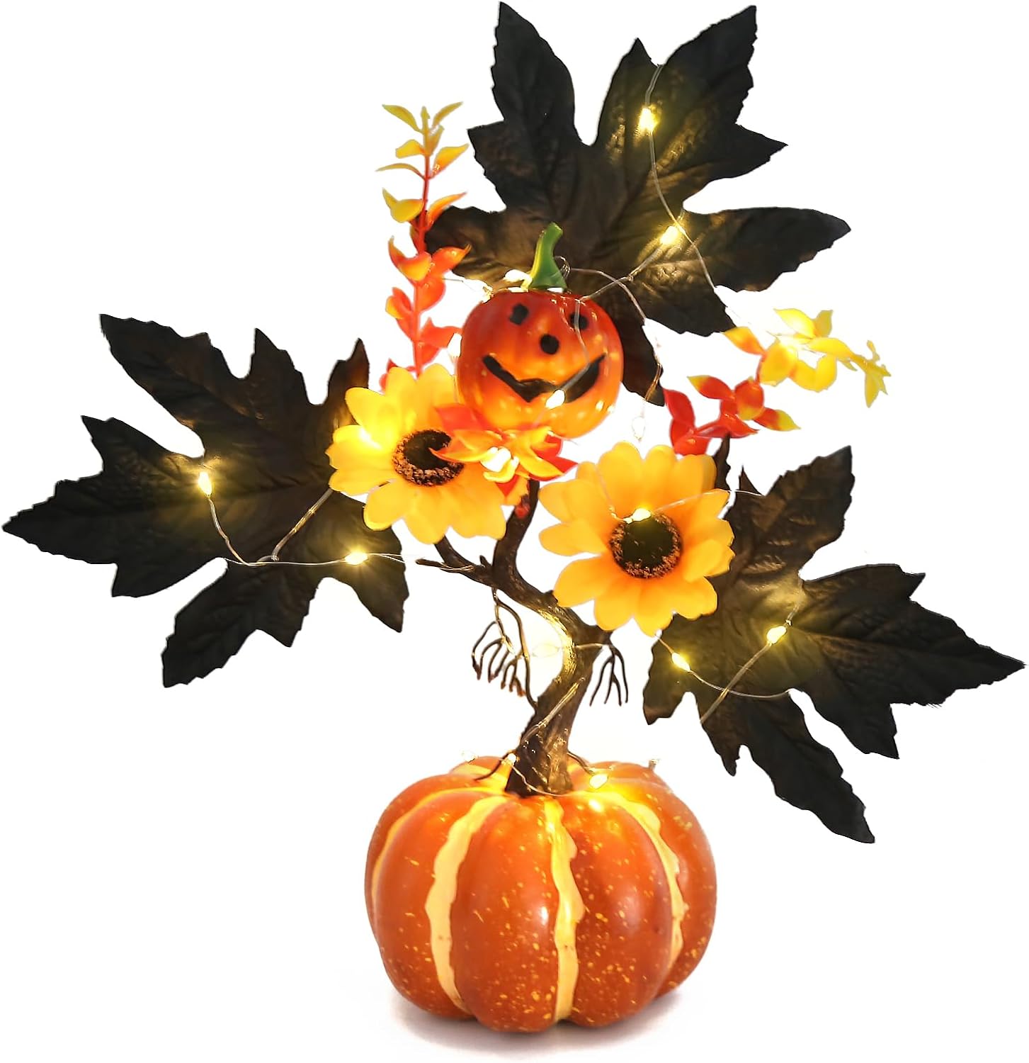 IPOPU Black Artificial Pumpkin with LED Lights