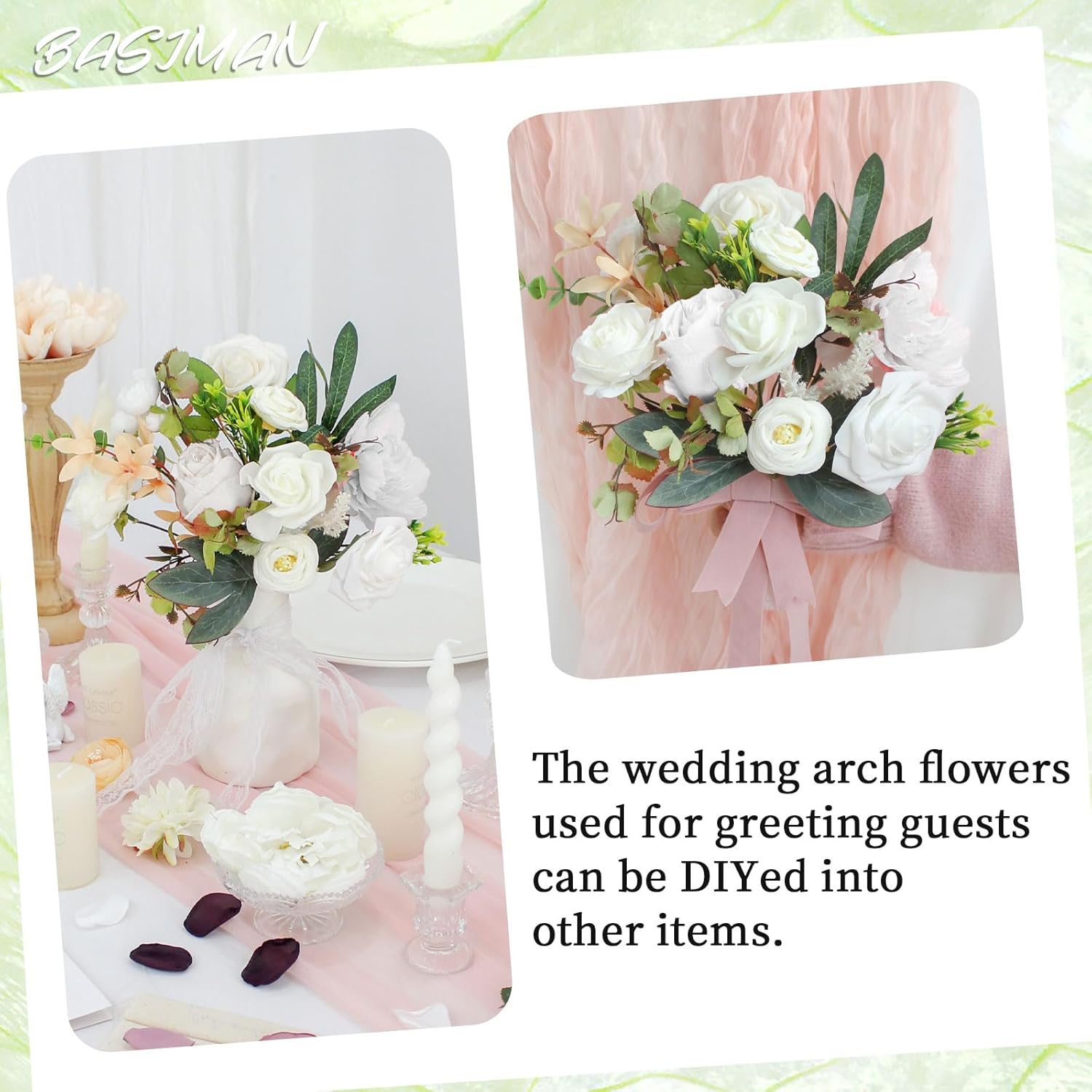 2pcs Champagne White Wedding Arch Flowers with Cable Ties