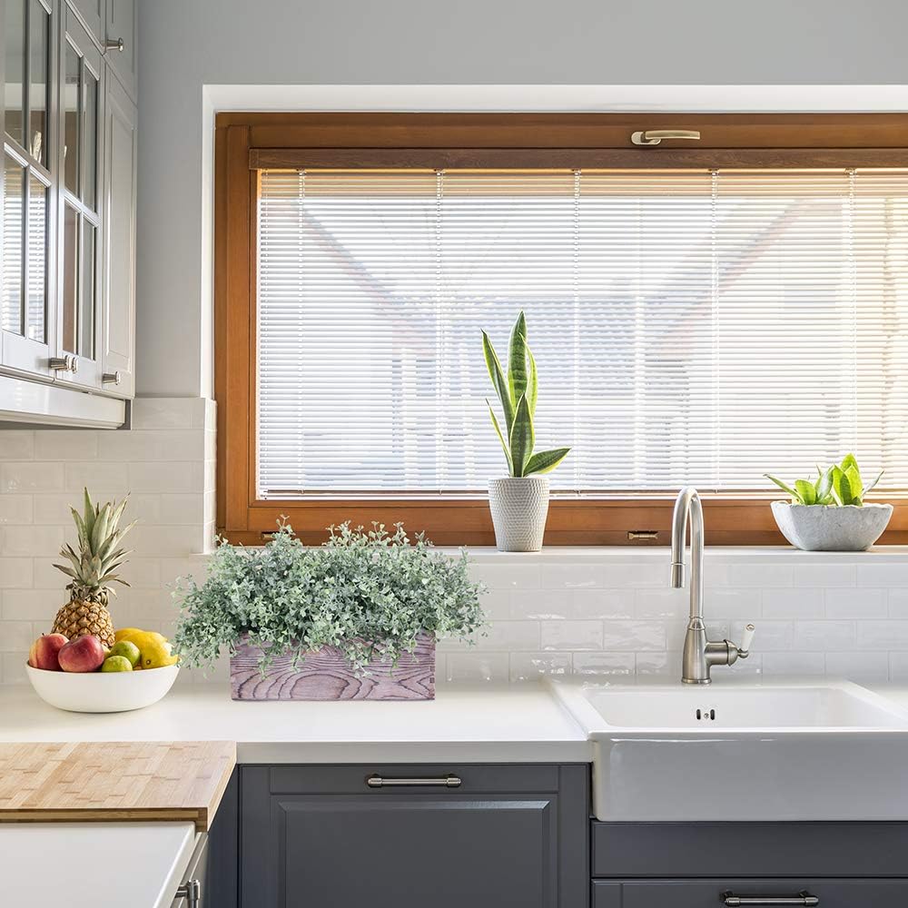 Flocked Eucalyptus Greenery in Rustic Wood Planter Box