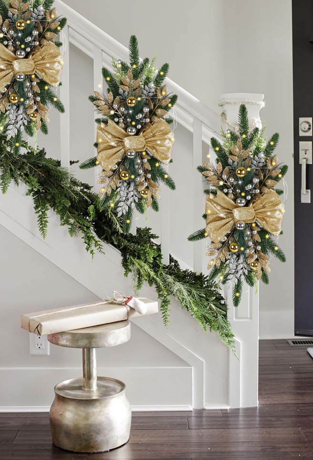 IPOPU Light Up Christmas Swag Wreath Gold