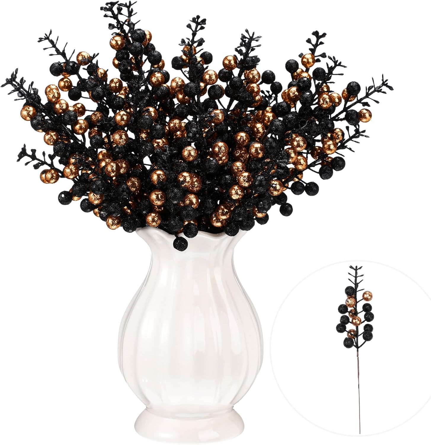 48 Pcs Halloween Glitter Berry Stem Decor
