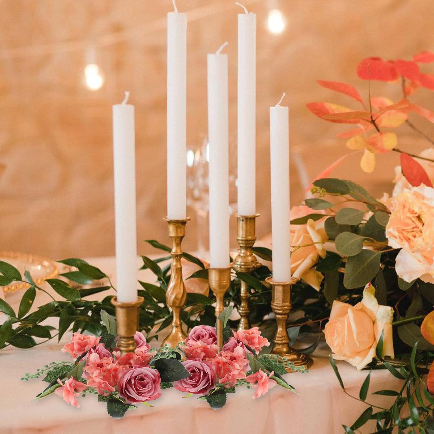 PRETYZOOM 3PCS Artificial Rose Candle Wreaths