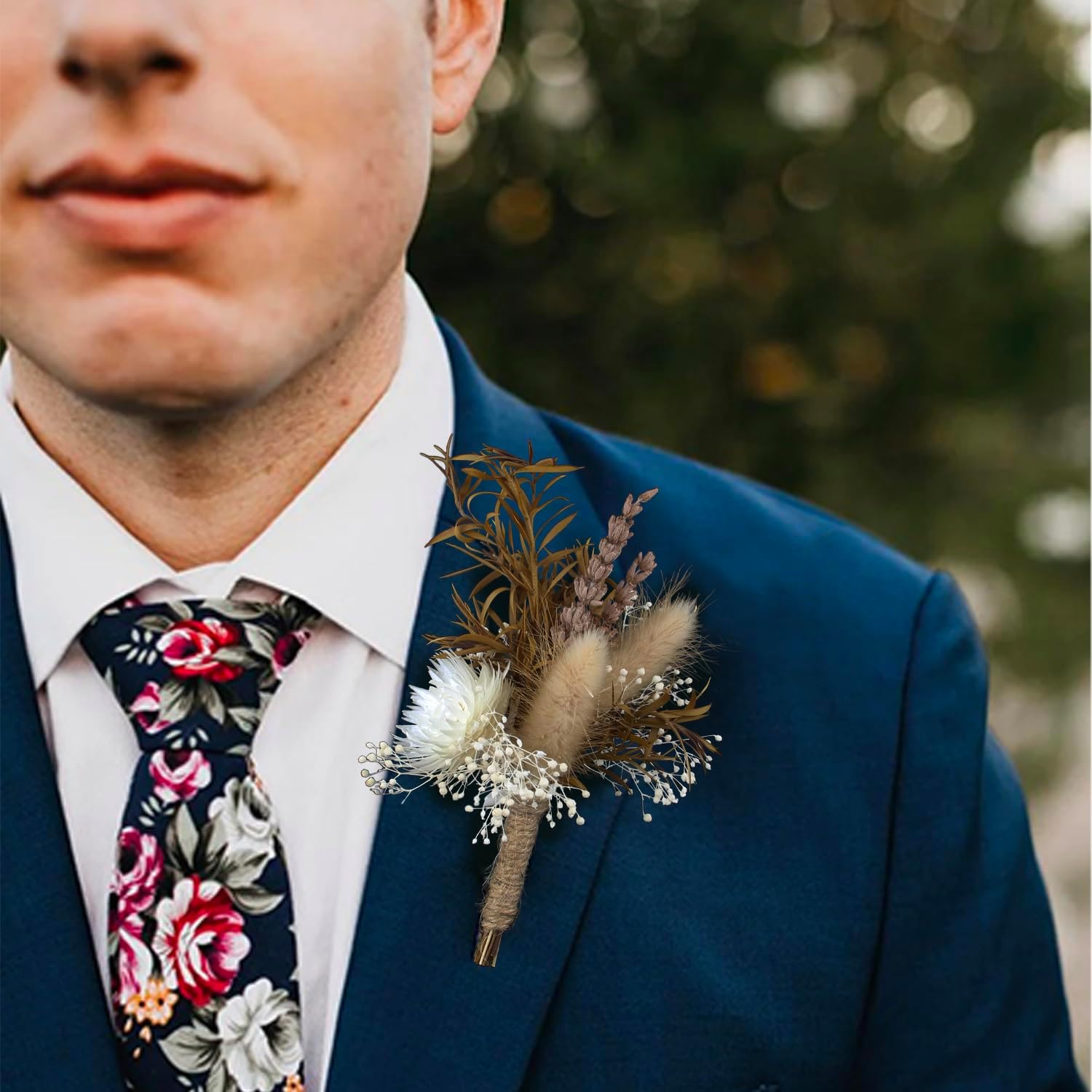 Rinlong 6Pcs Assorted Dried Flower Boutonniere for Men