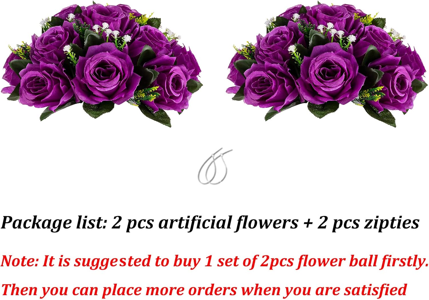Blosmon Flower Balls Wedding Centerpieces 2 Pcs Artificial Roses with Base