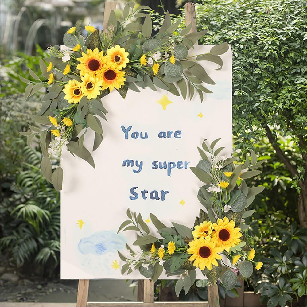GOLDY WENDY Yellow Sunflowers Decor Flower Swag Pack of 2