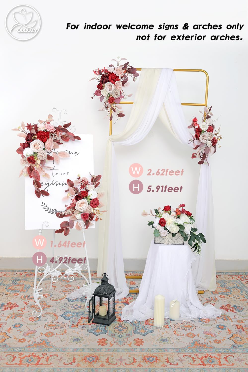 Odouzy Pack of 2 Reusable Red Artificial Wedding Arch Flowers