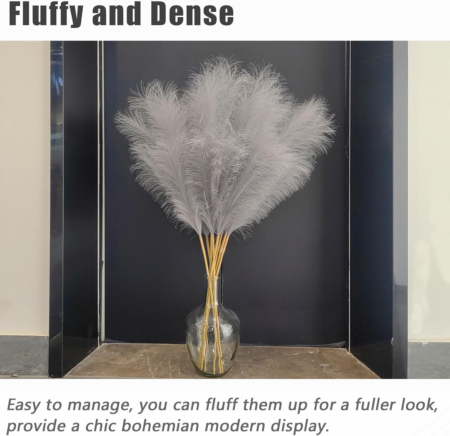 38 Inch 10 Stems Faux Pampas Grass - Grey