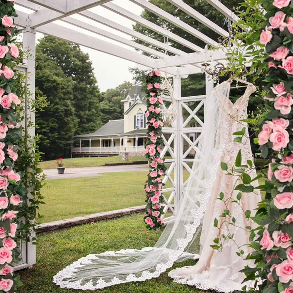 LESING Pink Artificial Rose Vines Garlands 4PCS 288FT