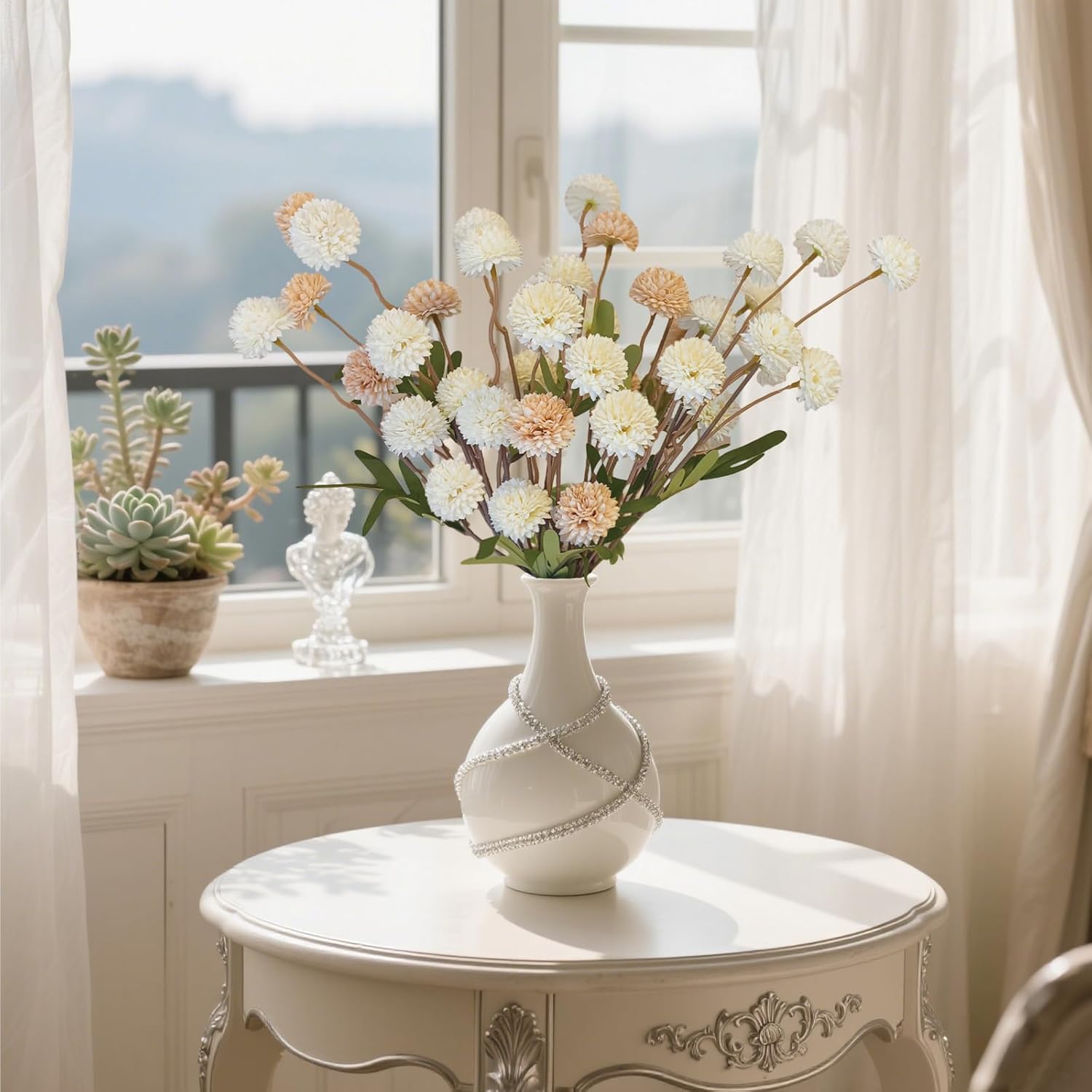 10 Pcs Artificial Mums with Long Stems