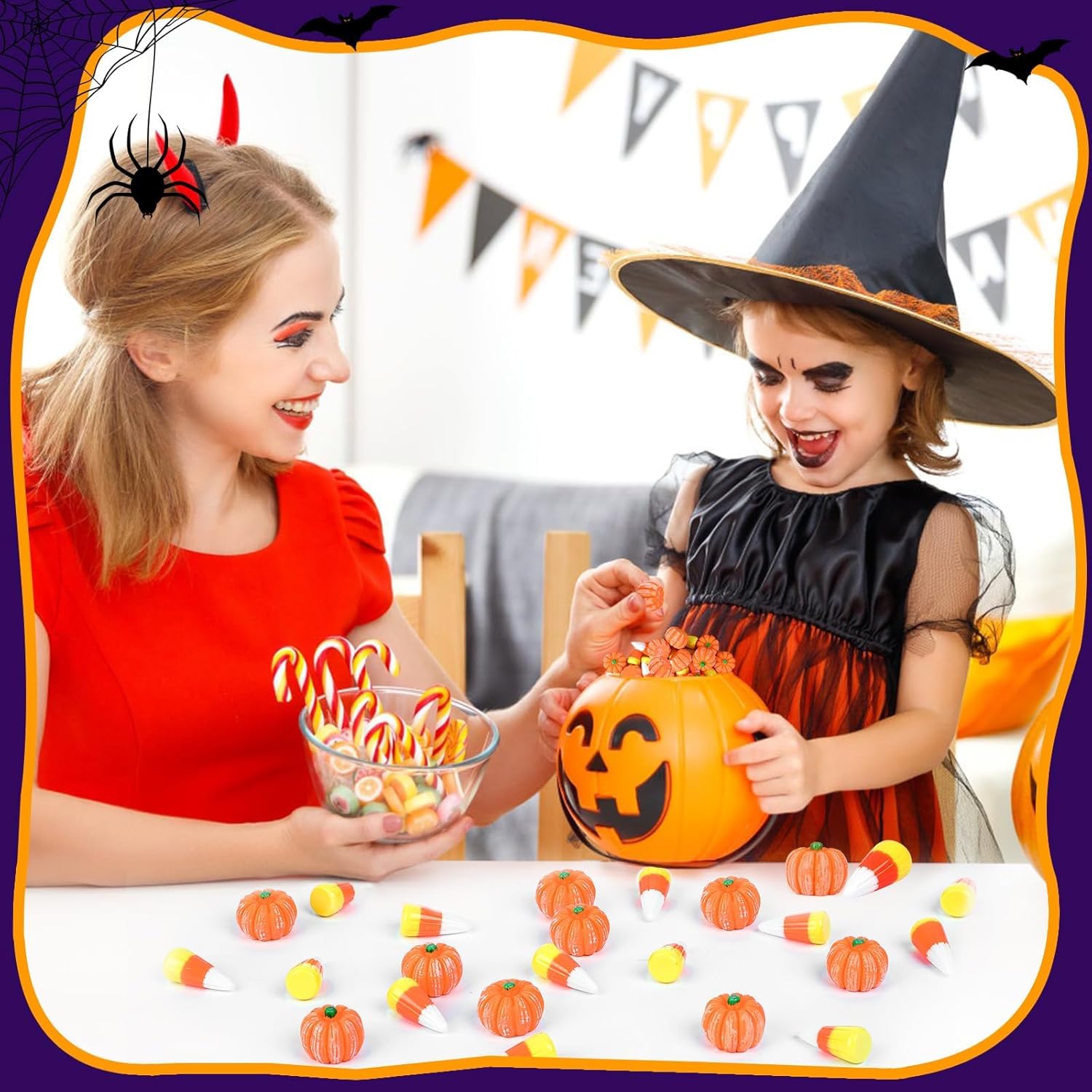 Halloween Resin Charms 80Pcs Mini Pumpkin Candy Corn Decor