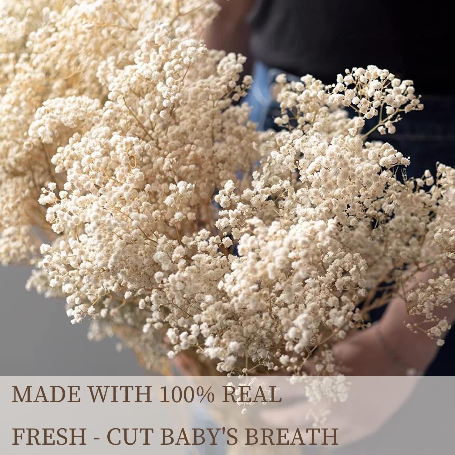 Dried Flowers Babys Breath Bouquet Glass Vase with Artificial Crystals