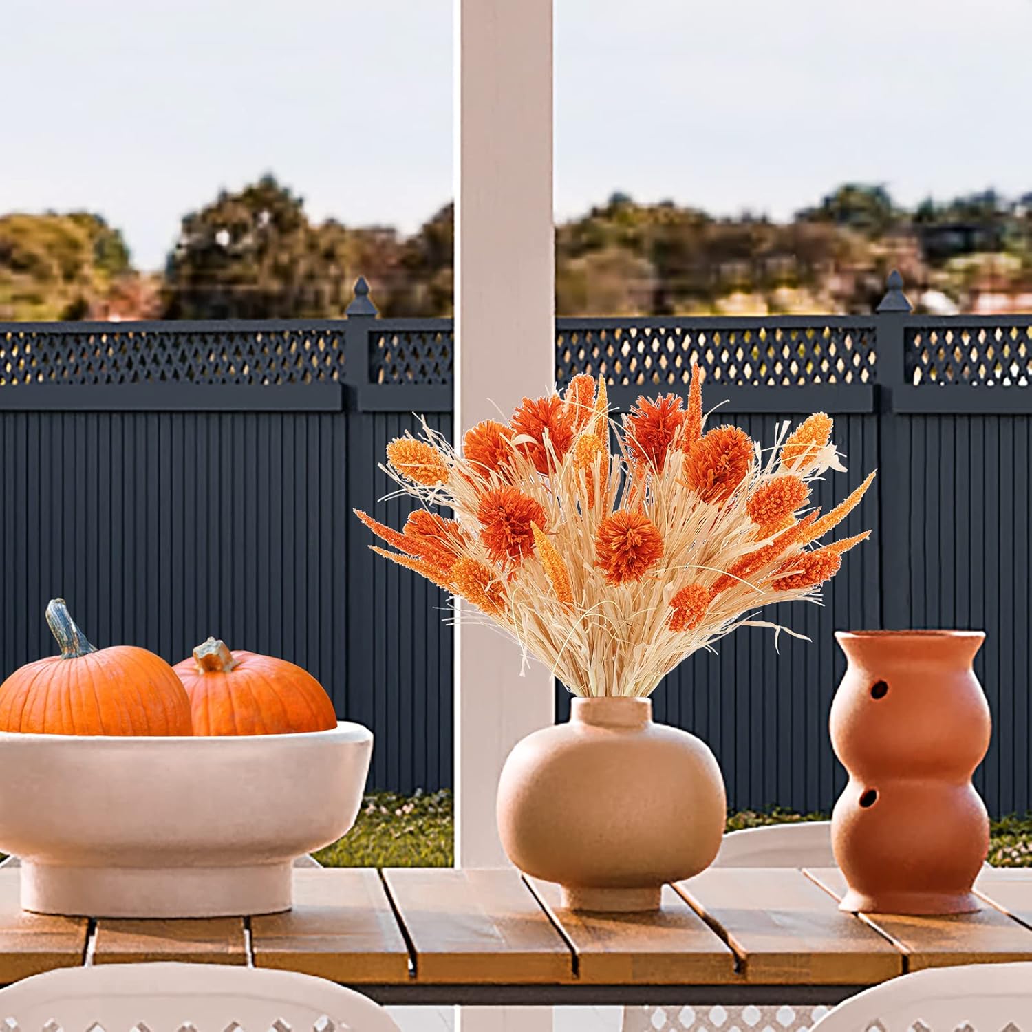 WESAIL Artificial Husk Thistle Bush Flowers - 2 Pack Orange