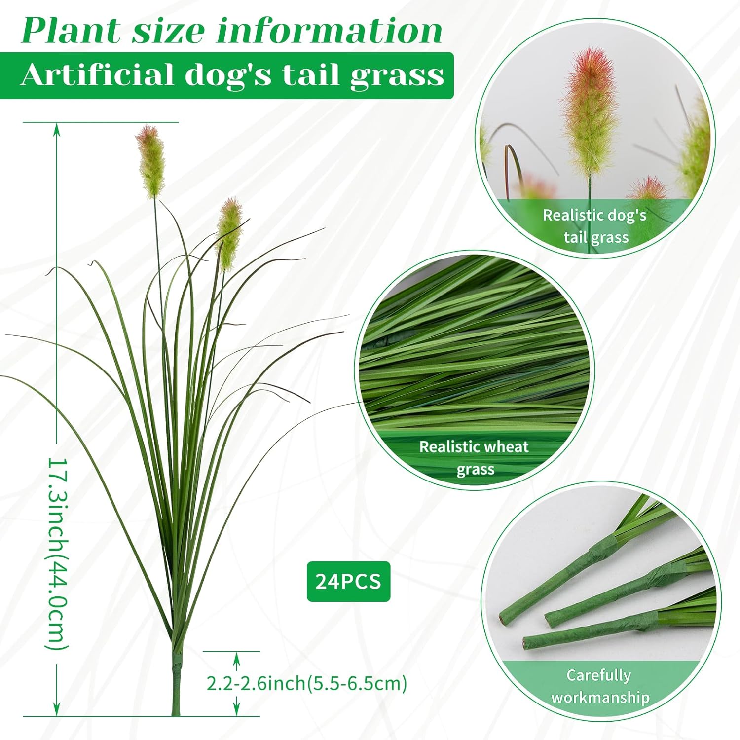 LUZOGA Artificial Grass Plants Outdoor 24 Bunches Green Red Faux Greenery