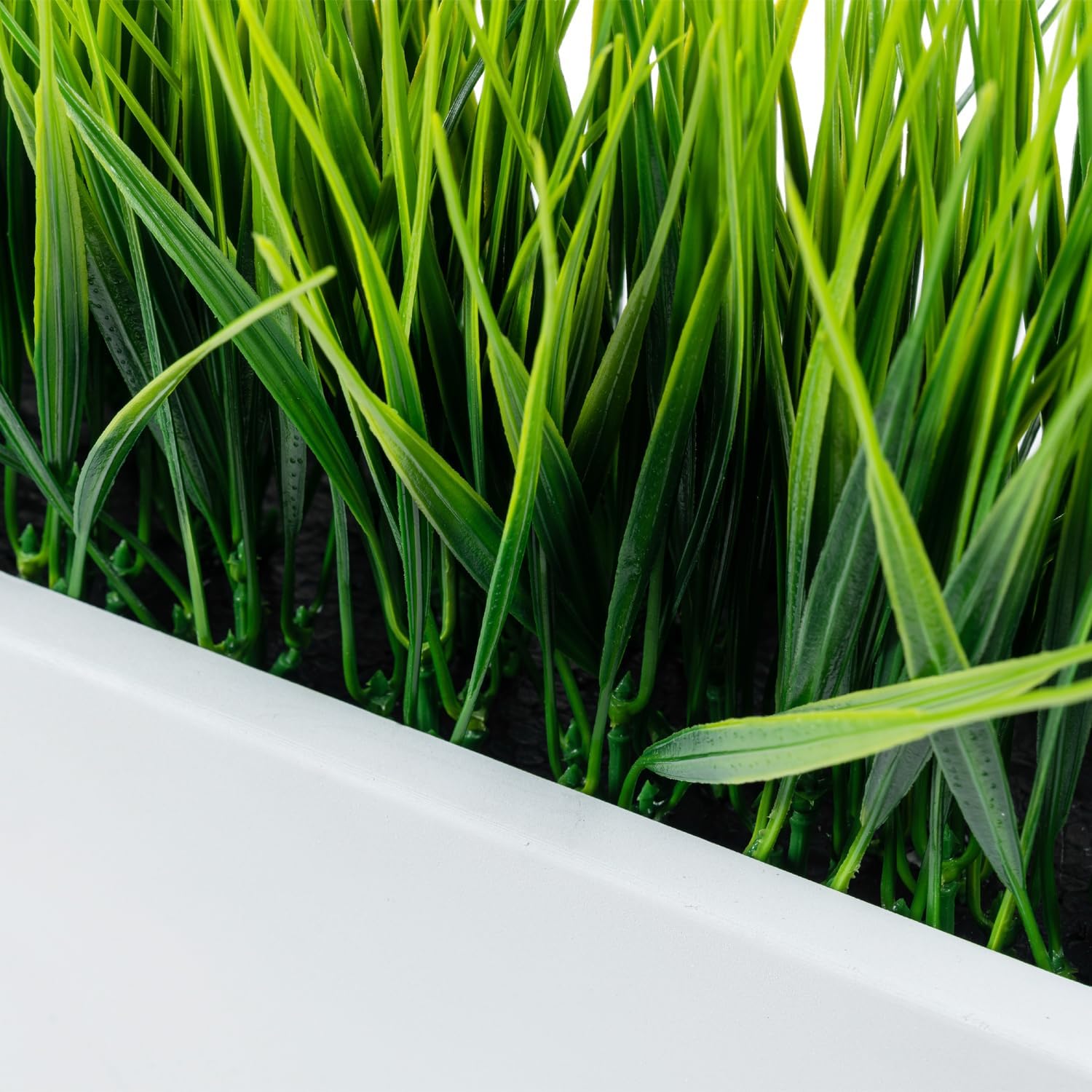 MyGift 14 Inch Artificial Green Grass in White Concrete Planter