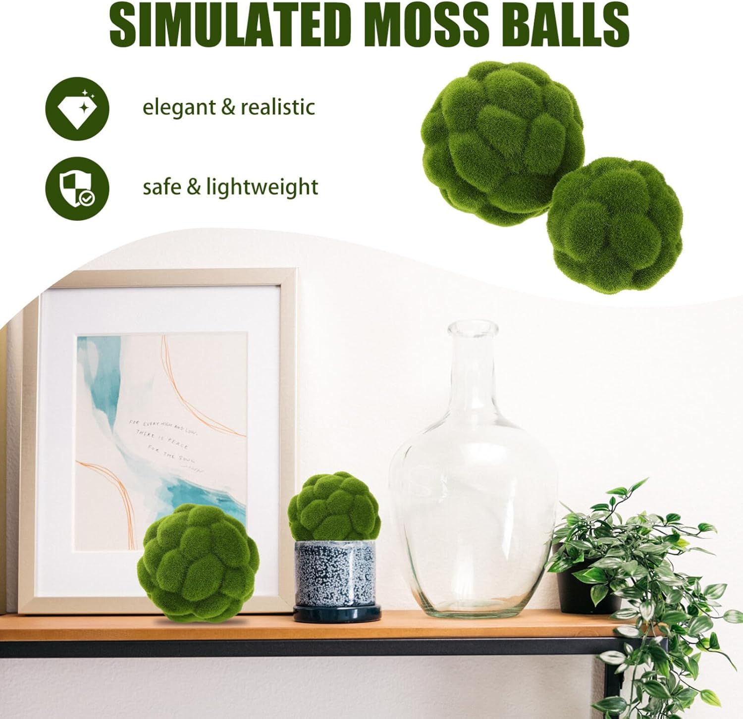 STOBAZA 4pcs Artificial Green Moss Balls for Decor