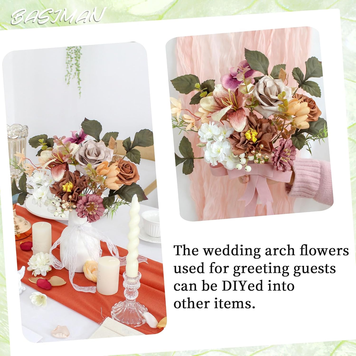BASIMAN 2pcs Artificial Flowers Wedding Arch Decor
