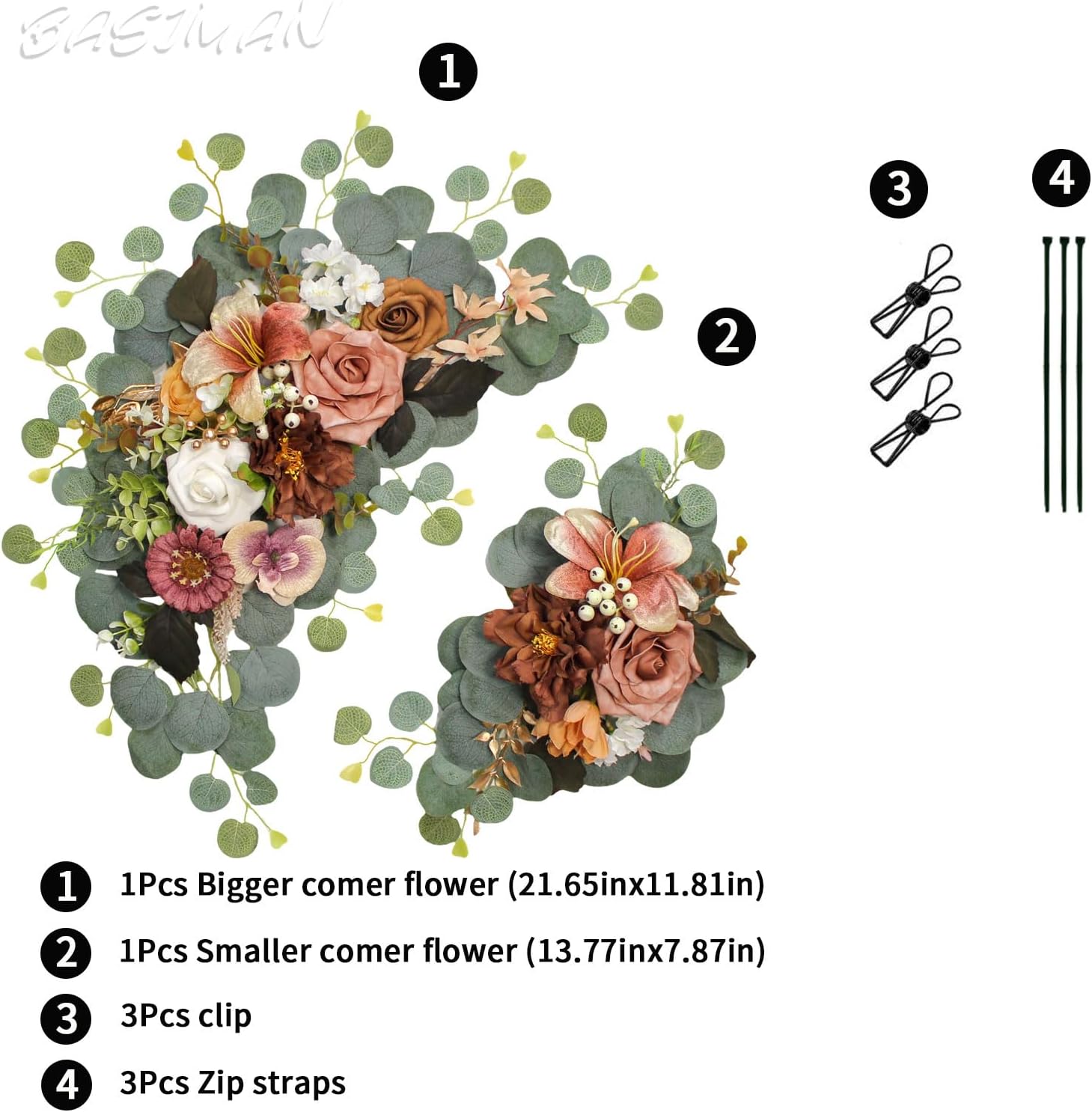 BASIMAN 2pcs Artificial Flowers Wedding Arch Decor
