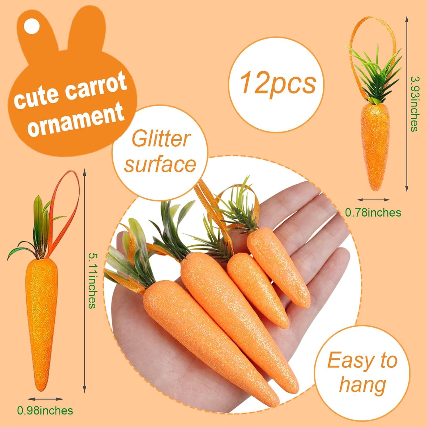 12Pcs Premium Foam Glitter Carrots for Easter Decoration