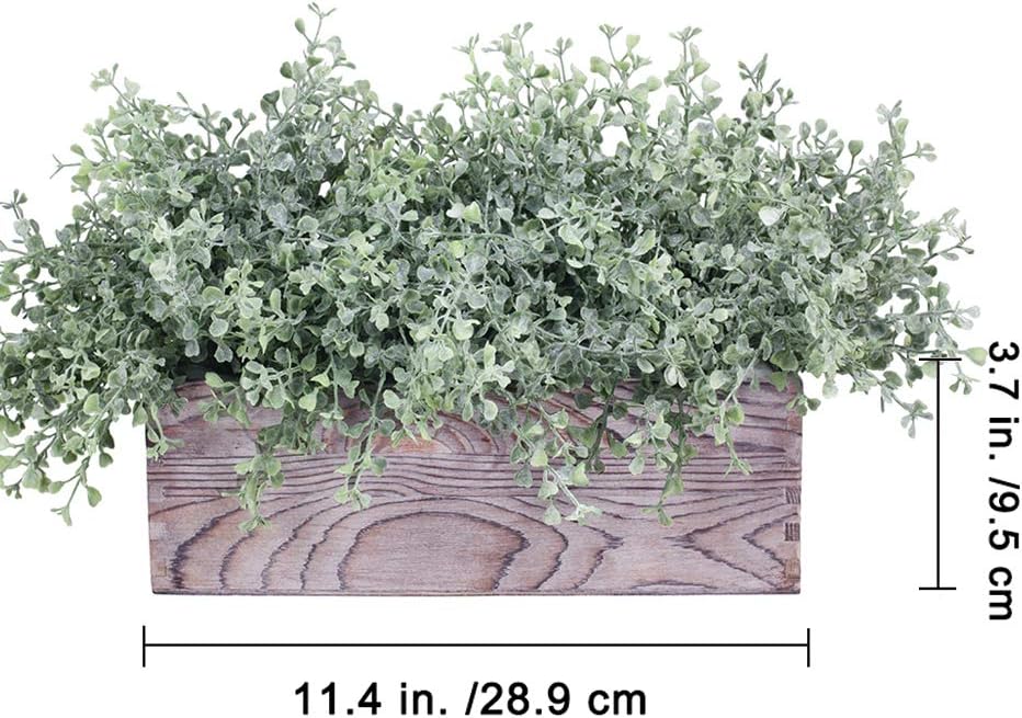 Flocked Eucalyptus Greenery in Rustic Wood Planter Box