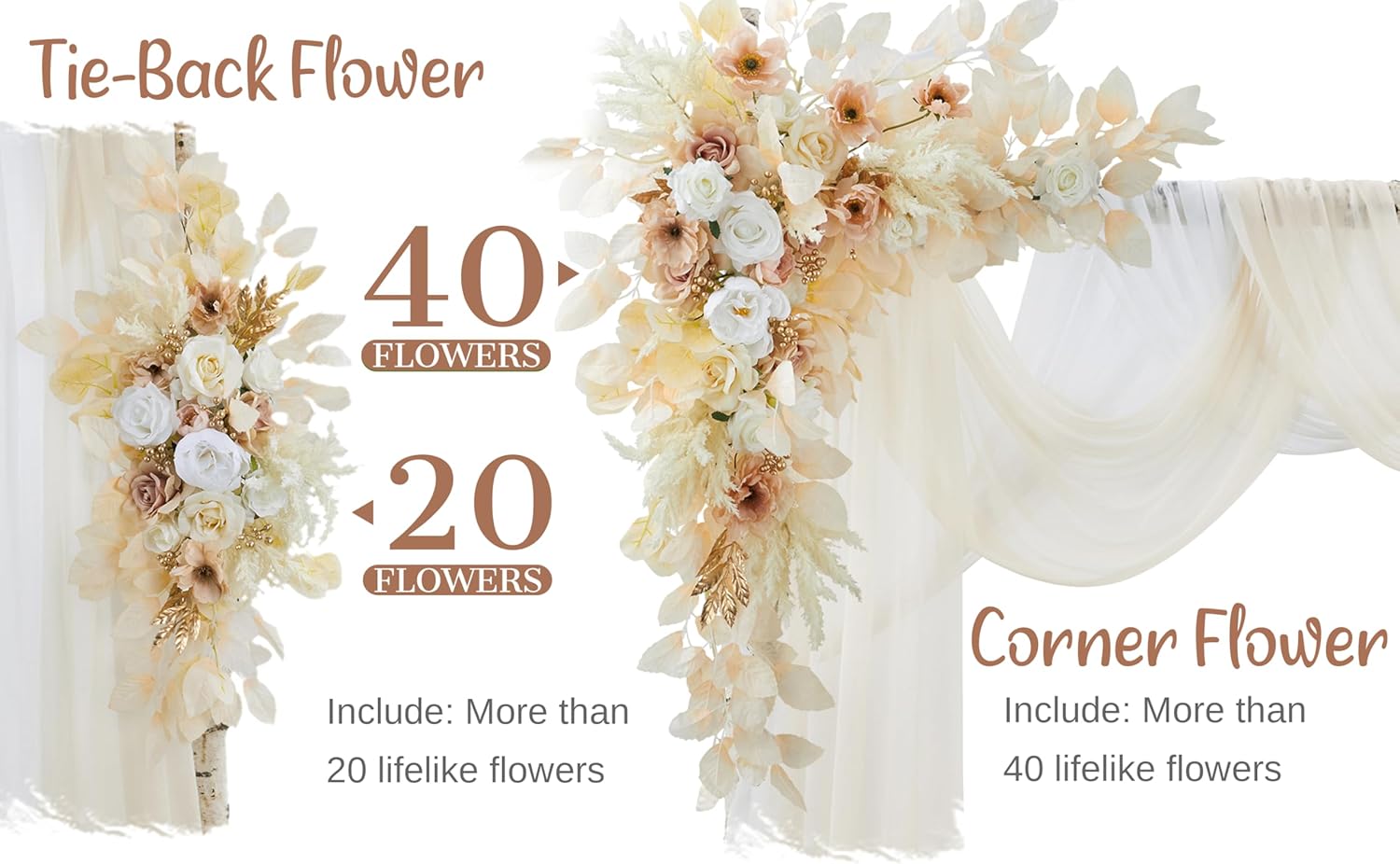 Wedding Arch Flowers with Drapes Kit - 4 Pack