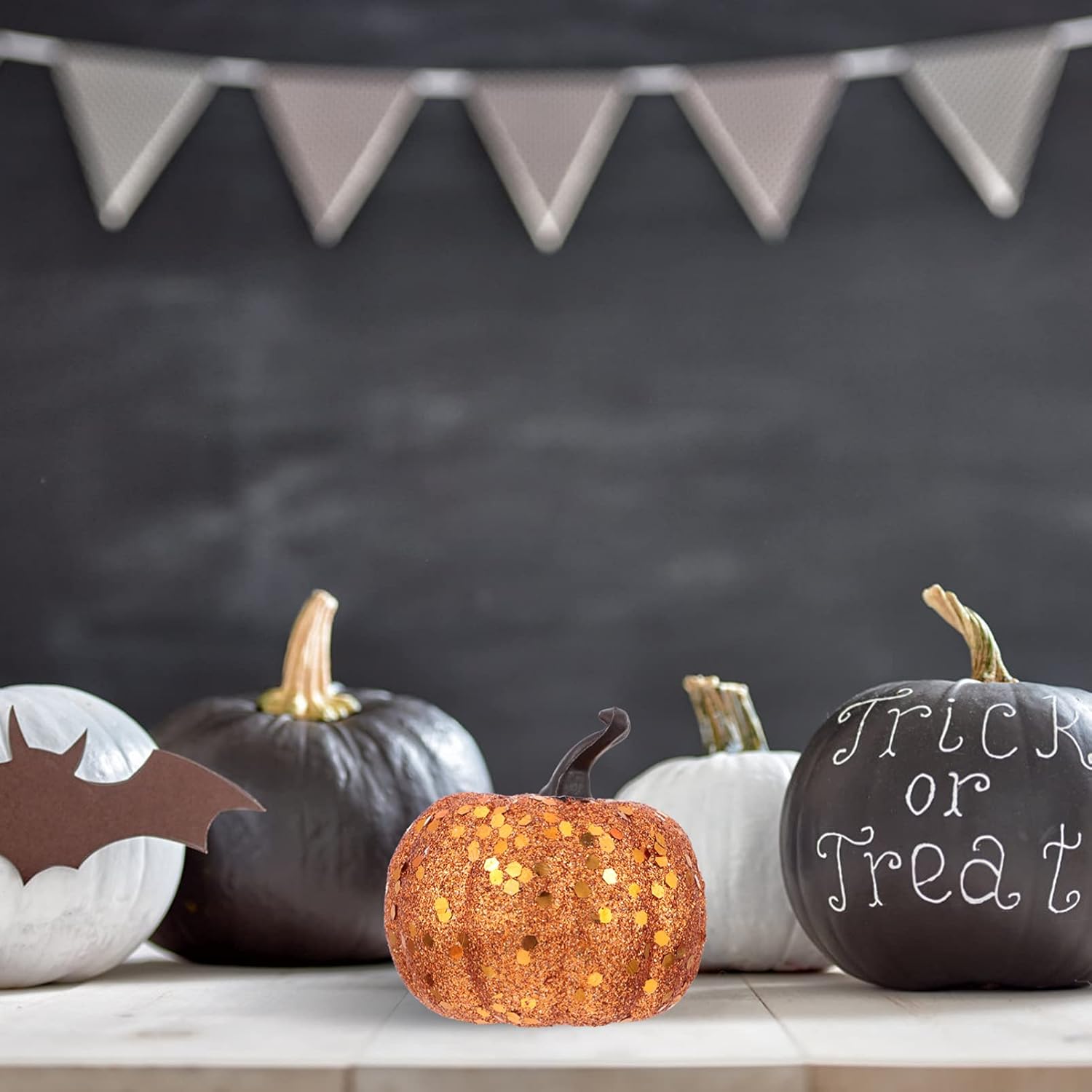 NUOBESTY 10pcs Glitter Foam Pumpkin Artificial Decorations