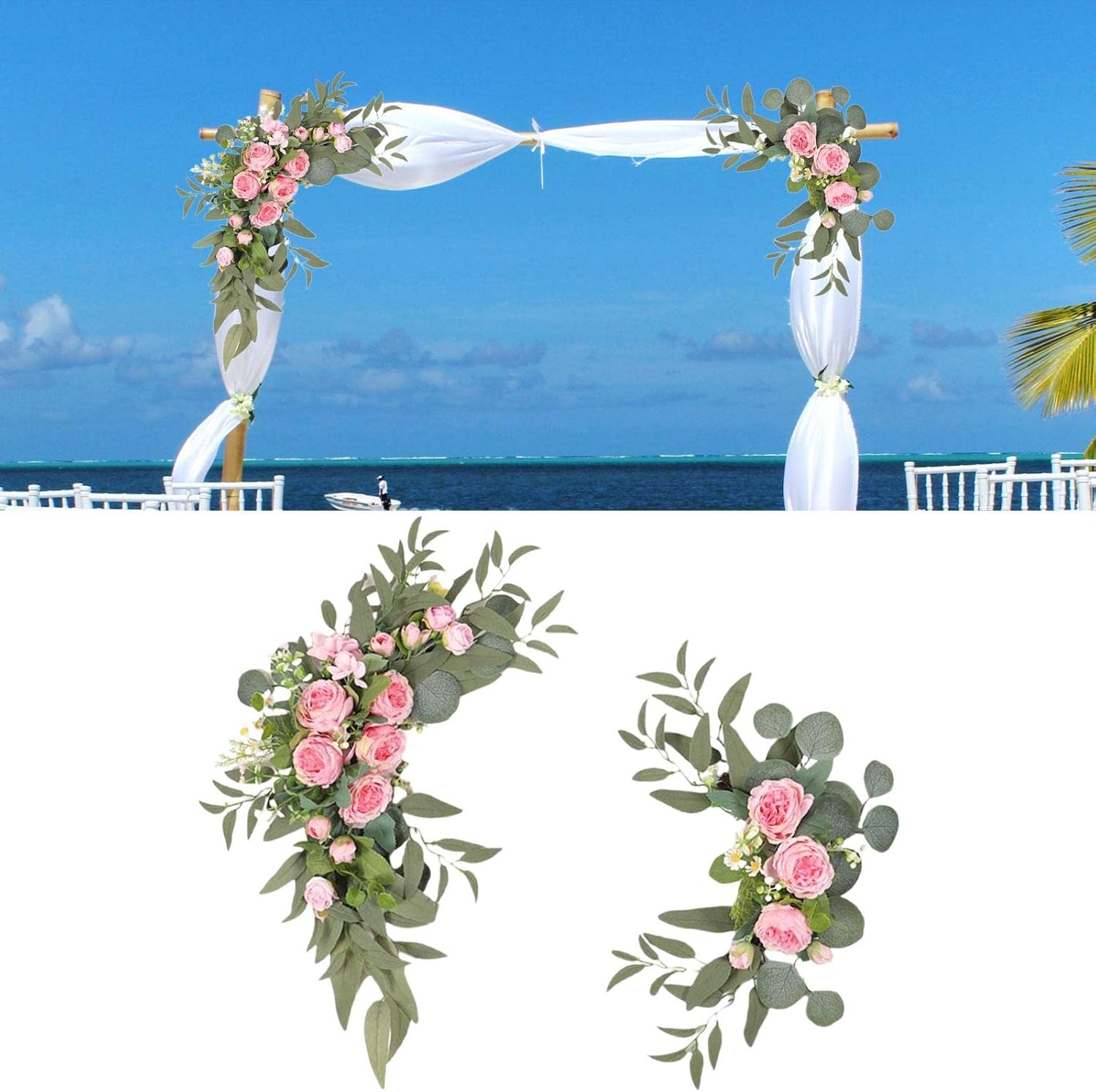 Almencla Artificial Peony Wedding Arch Flowers 2Pcs Pink