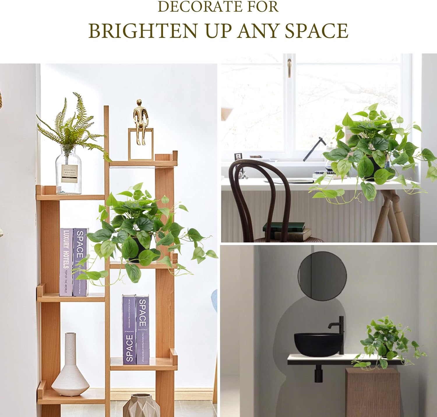 LOYWREE Realistic Artificial Pothos Plant with Black Pot