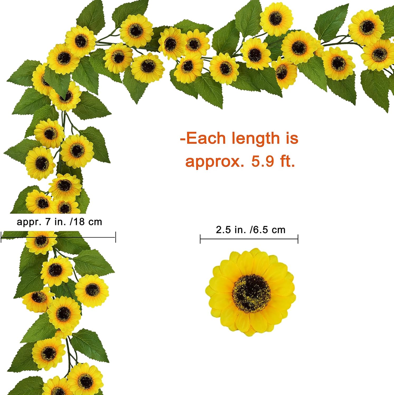 Winlyn 2 Pcs 59 Ft Artificial Sunflower Garland