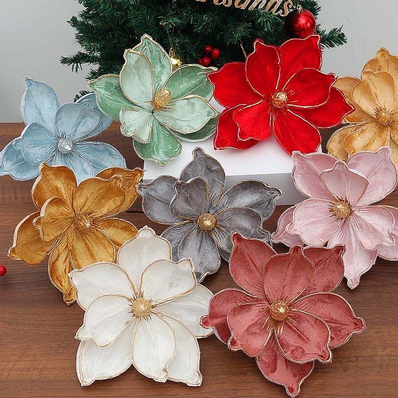 6Pcs Christmas Magnolia Artificial Flowers with Stems