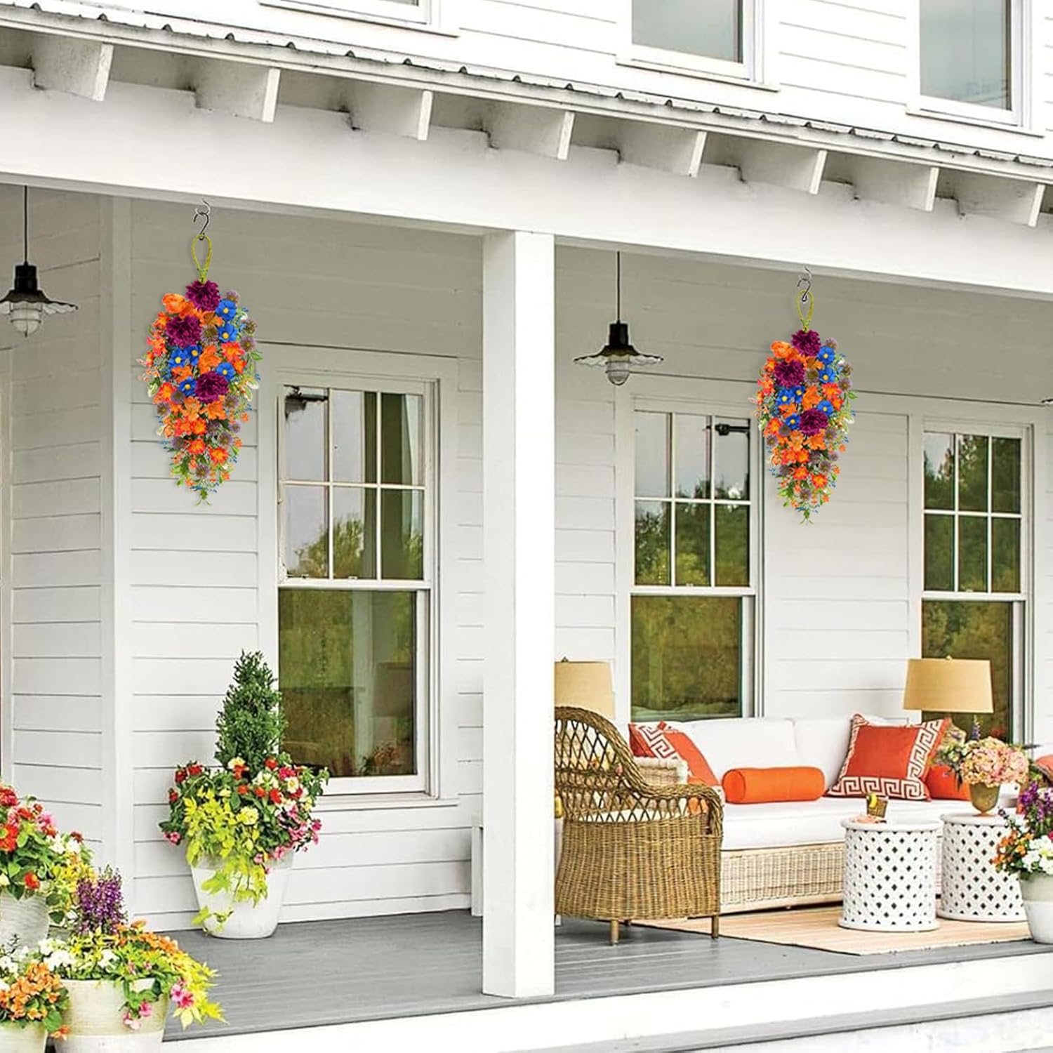 217 Inch Artificial Daisy Hydrangea Hanging Flower Basket