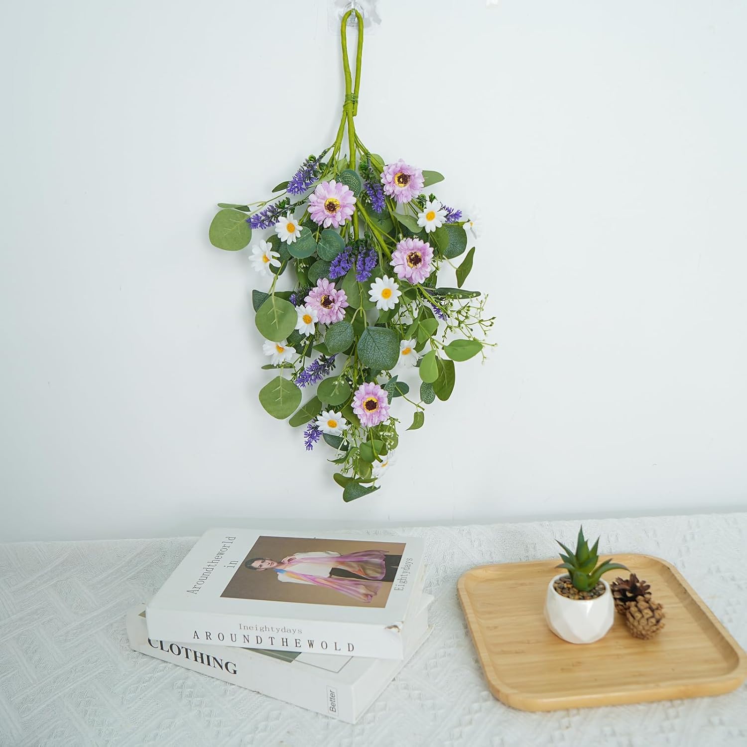 20 Inch Purple White Artificial Daisy Teardrop Swag