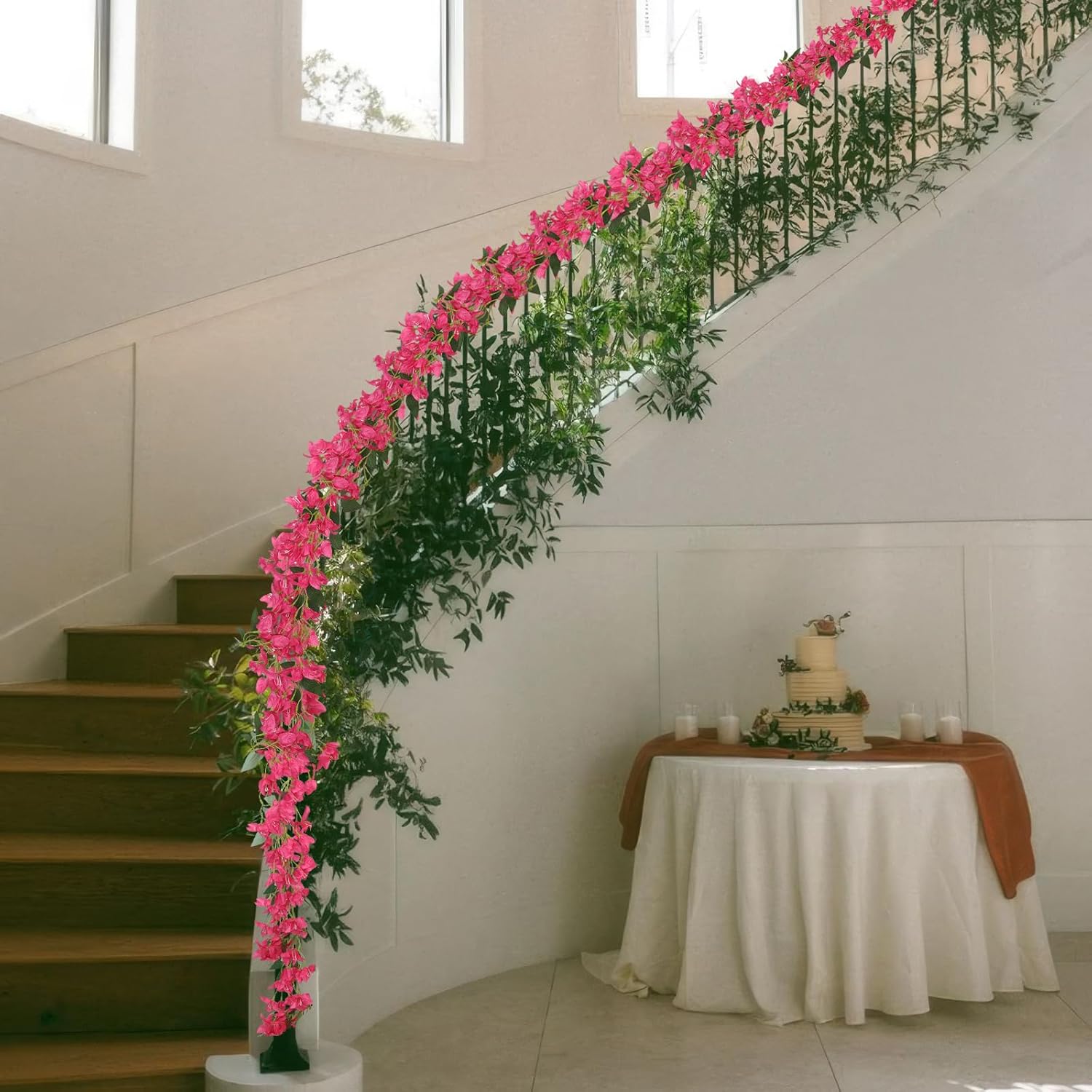 2Pcs Artificial Bougainvillea Hanging Flowers for Outdoor Decor