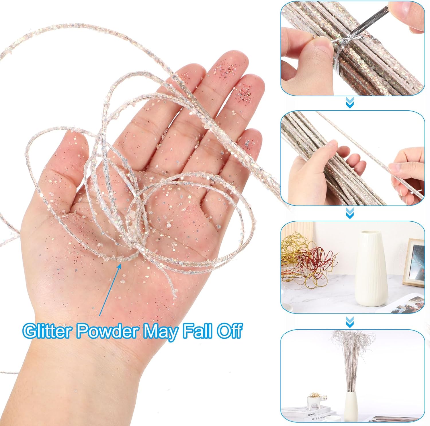 PATIKIL Glitter Curly Branches 60 Pcs Silver