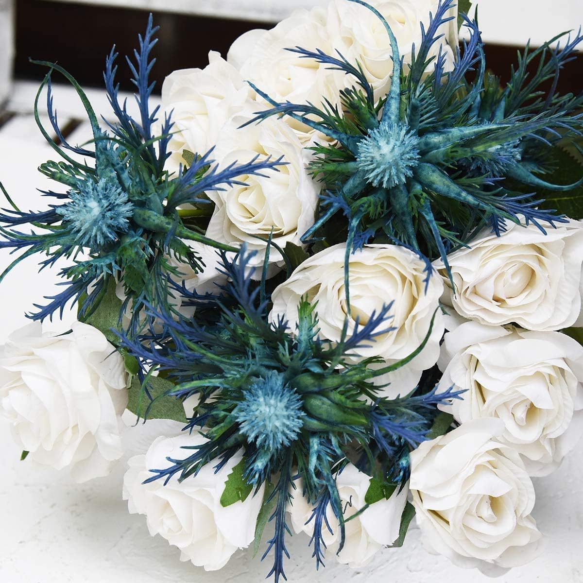 3 Branch Blue Artificial Thistle Flowers Bouquet