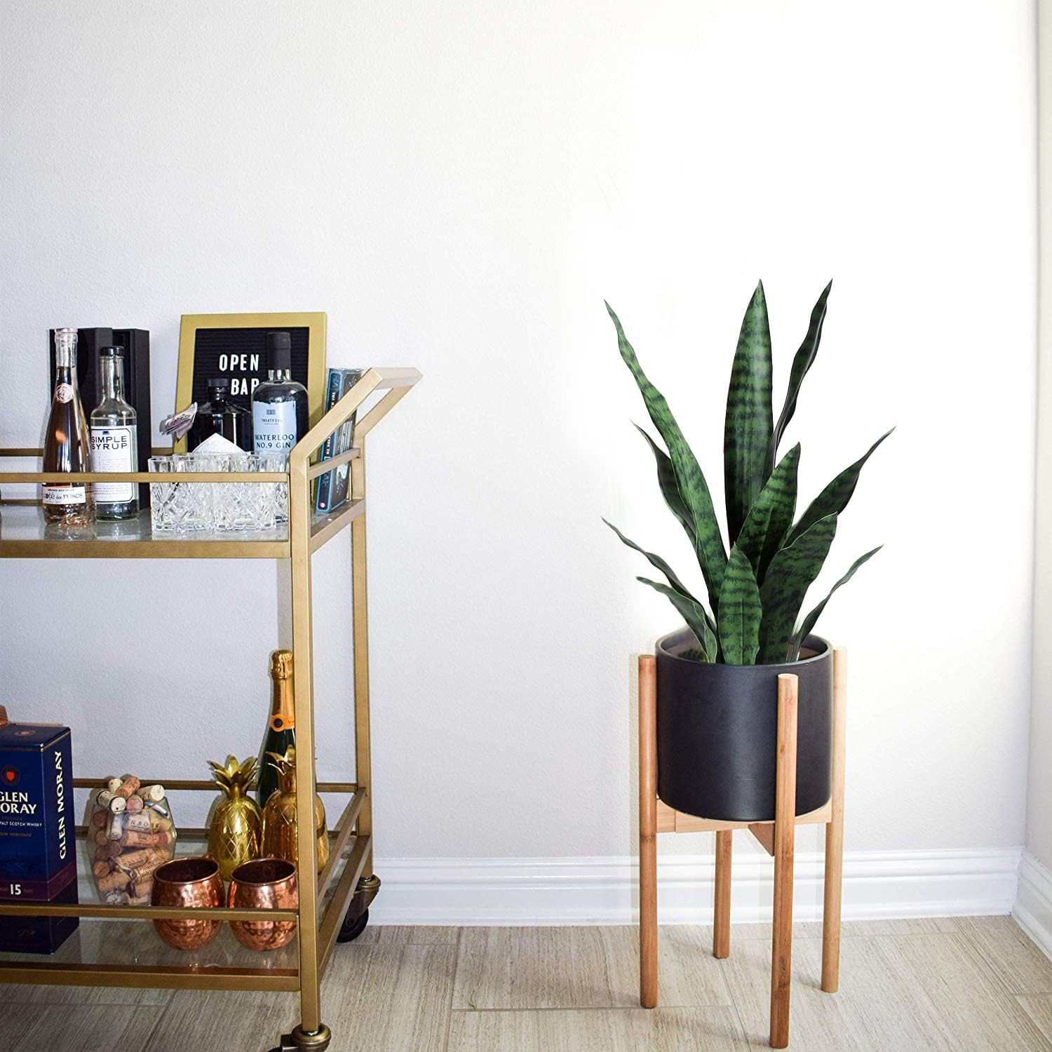 Beebel Artificial Sansevieria Snake Plant with Black Planter