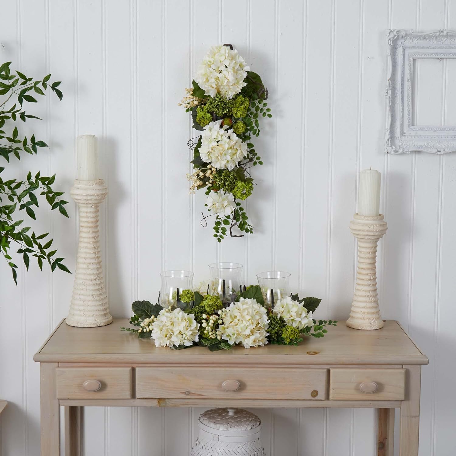 Nearly Natural 28in Hydrangea Teardrop White