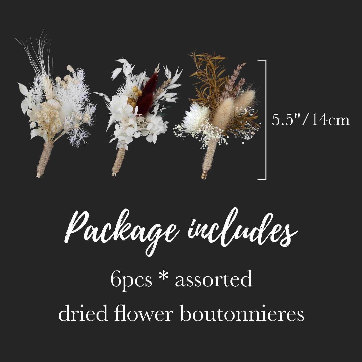 Rinlong 6Pcs Assorted Dried Flower Boutonniere for Men