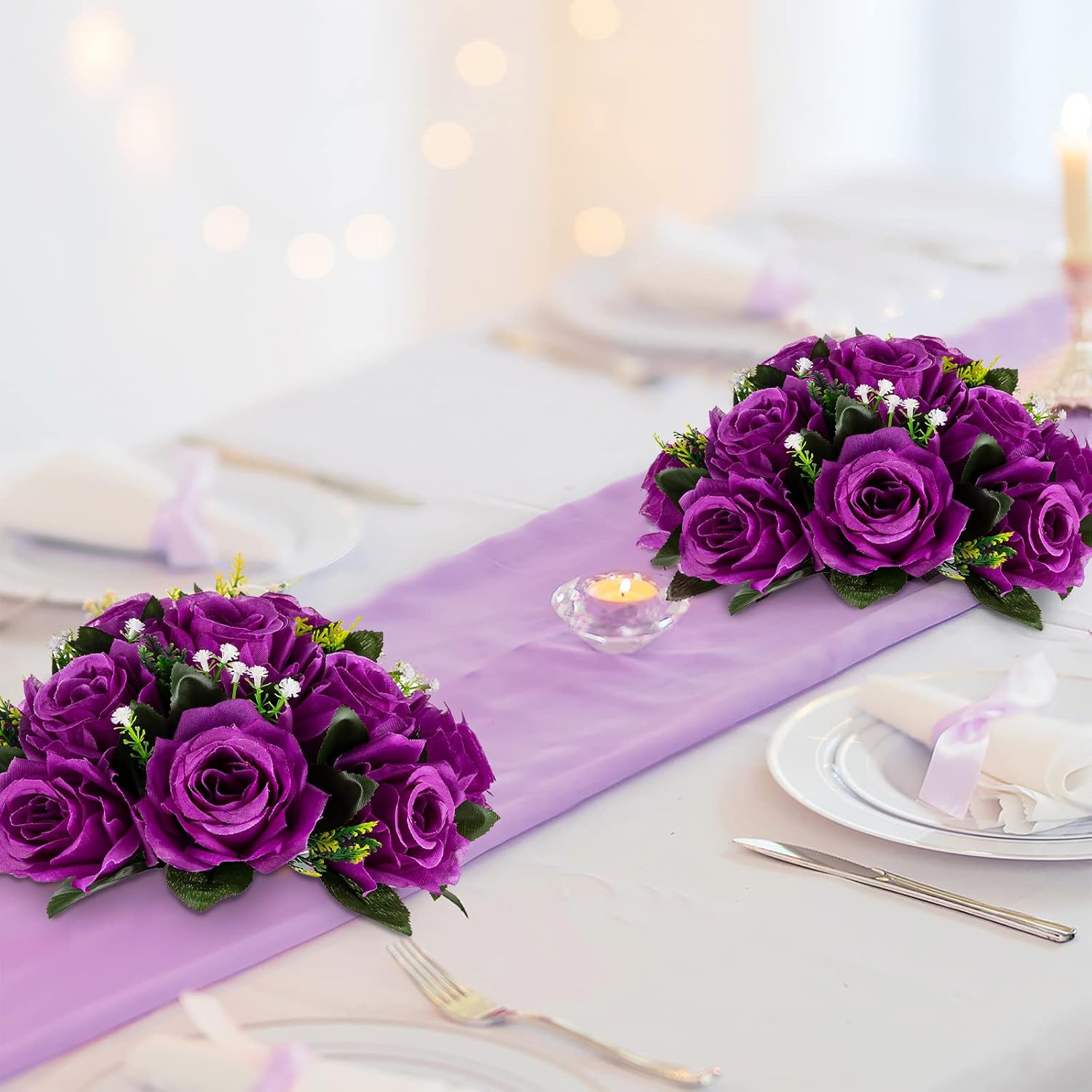 Blosmon Flower Balls Wedding Centerpieces 2 Pcs Artificial Roses with Base