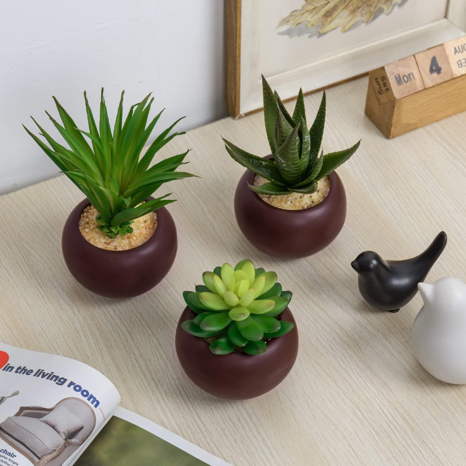 MyGift Artificial Succulent Plants Set of 3