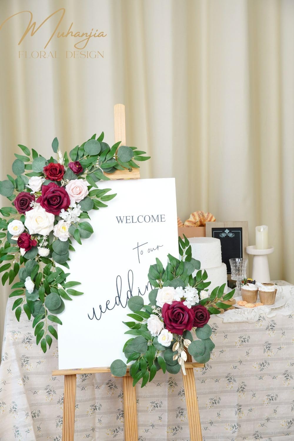 Red Wedding Sign Faux Flower Swag Set of 2