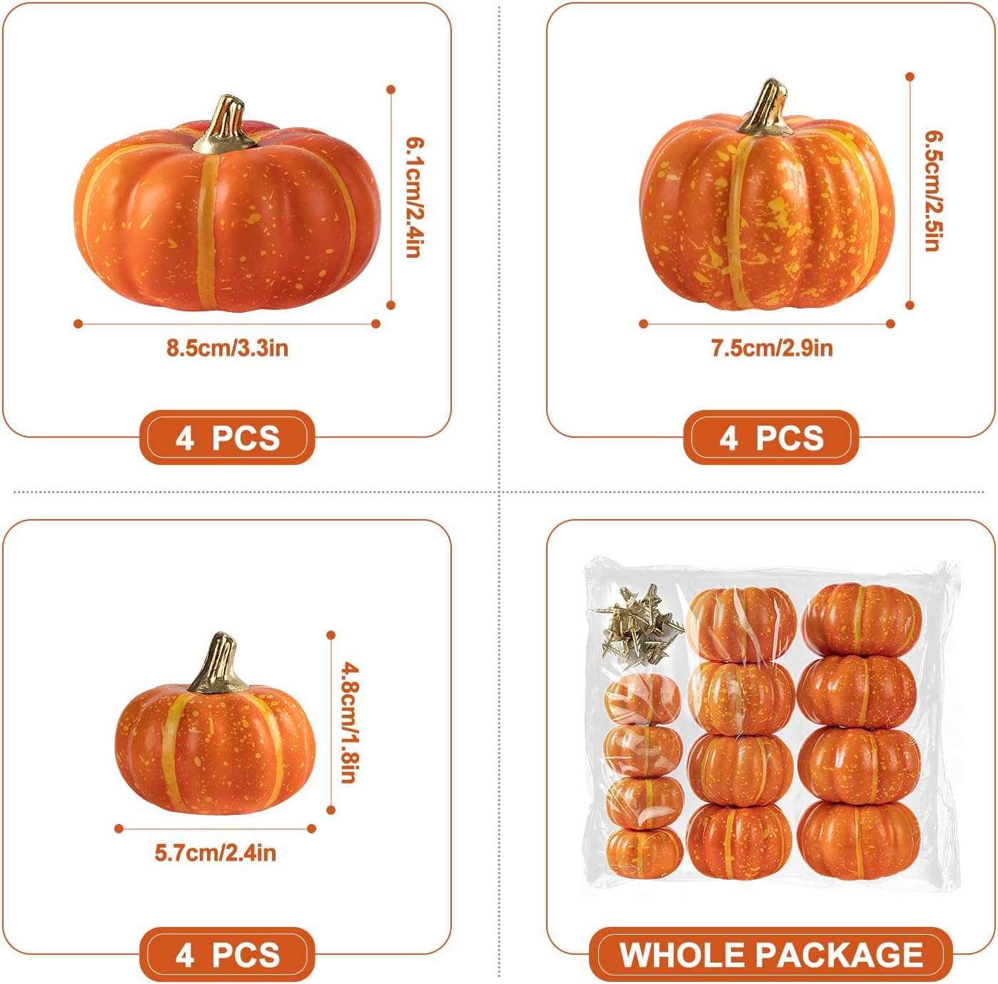 Ywlake 12 Pcs Artificial Orange Pumpkins Fall Decor