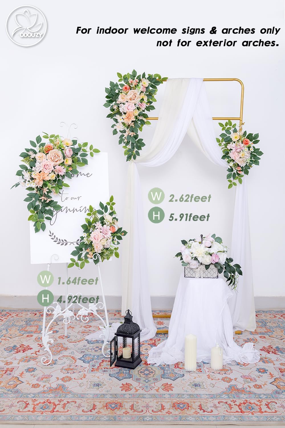 Pack of 2 Wedding Arch with Artificial Flowers and Welcome Sign