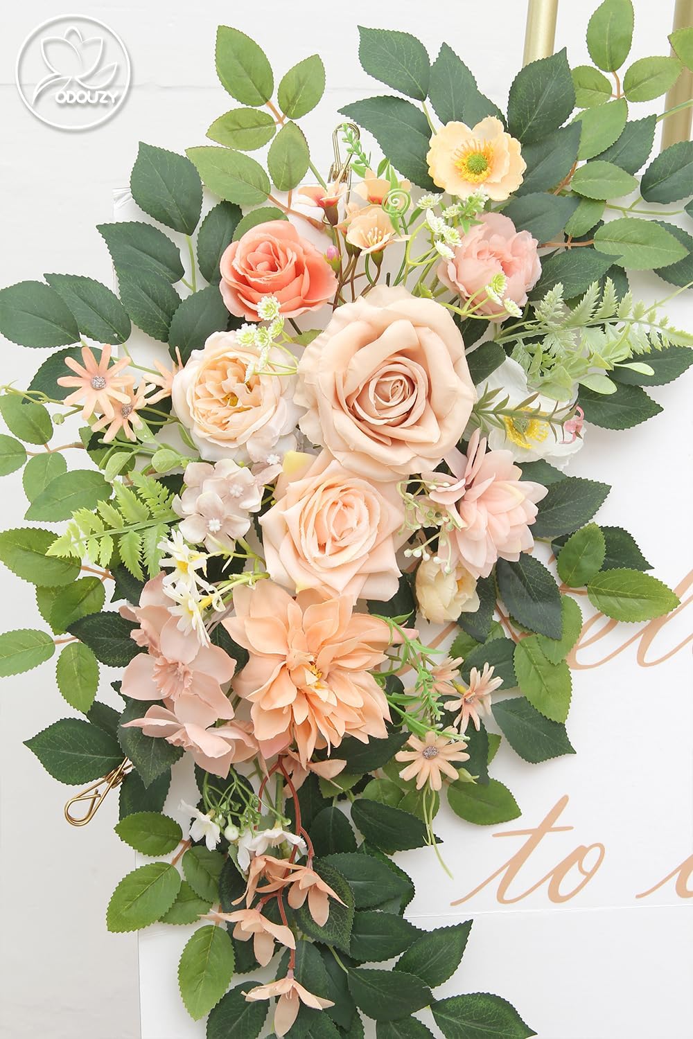 Pack of 2 Wedding Arch with Artificial Flowers and Welcome Sign