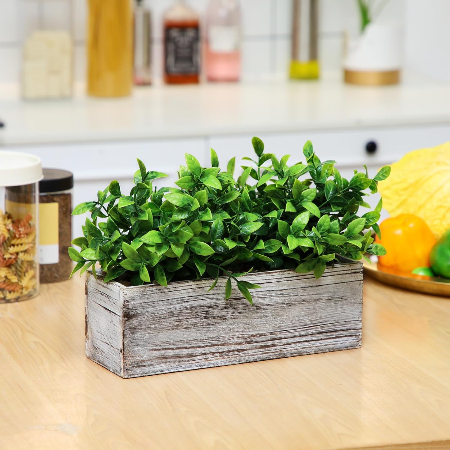 Lyrow 2 Pack Artificial Eucalyptus Plants in Wooden Pots