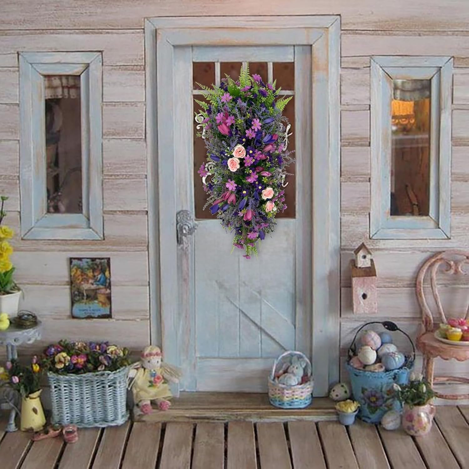 HELLORSO Artificial Purple Lavender Teardrop Door Decor