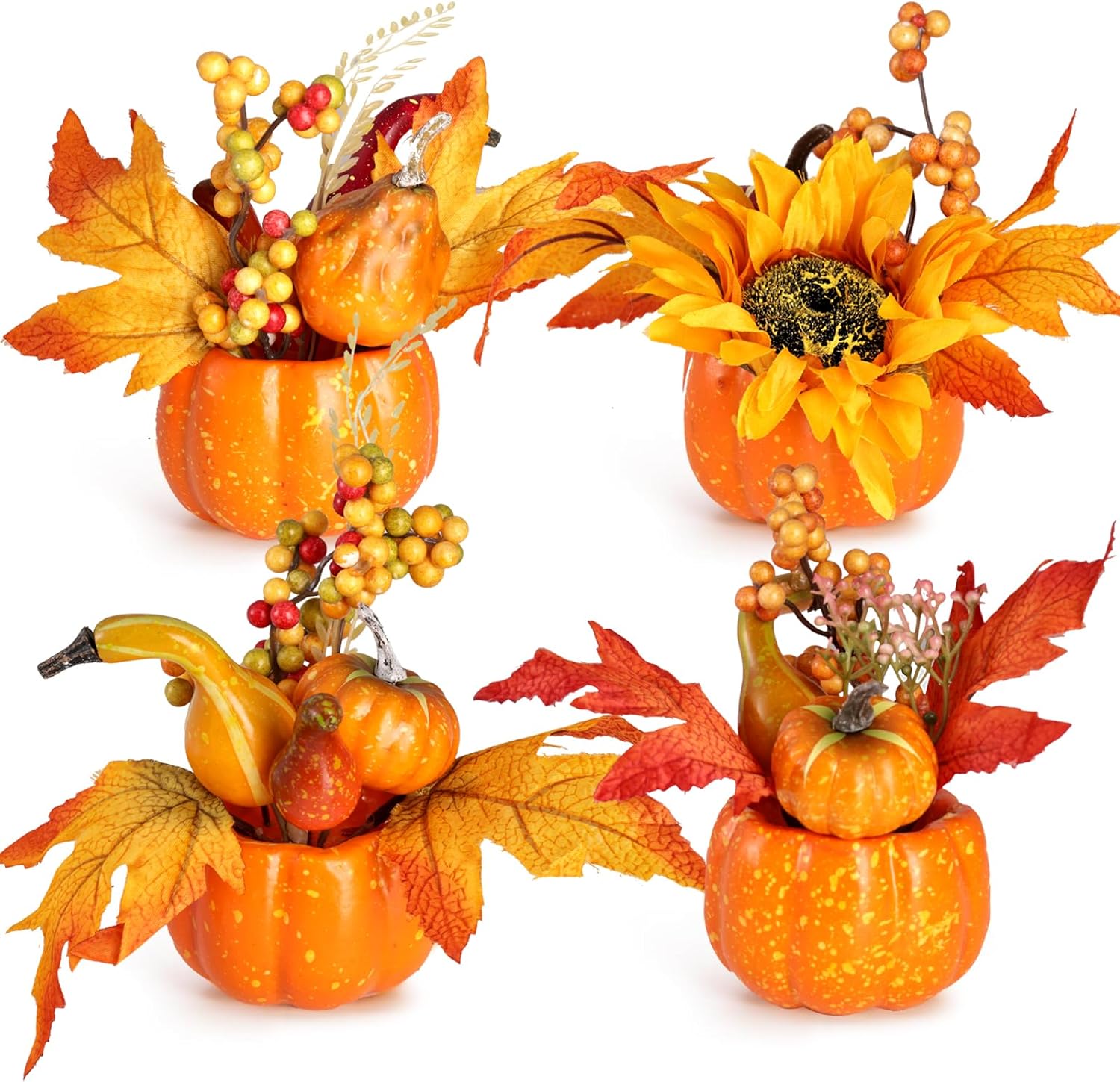 BigOtters Artificial Pumpkins with Sunflowers and Maple Leaves
